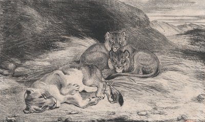 Leona y cachorros, posiblemente 1832 de Antoine Louis Barye
