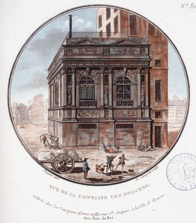Vista de la fuente de los inocentes. En vistas pintorescas de los principales edificios de París por Sergeant de Antoine Louis Francois Sergent Marceau