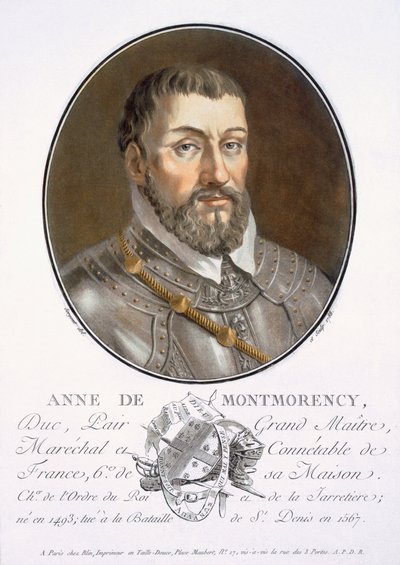 Anne de Montmorency, de Retratos de grandes hombres, mujeres ilustres y sujetos memorables de Francia, grabado e impreso en colores, publicado por Pierre Blin, 1786-92, París de Antoine Louis Francois Sergent Marceau