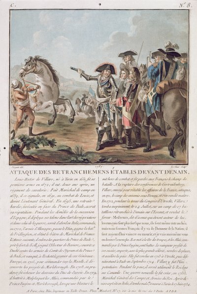Ataque a las trincheras establecidas frente a Denain, 1712, grabado por Louis Le Coeur, 1787 de Antoine Louis Francois Sergent Marceau
