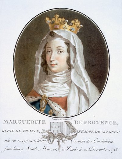 Margarita de Provenza, de Retratos de grandes hombres, mujeres ilustres y sujetos memorables de Francia, grabado e impreso en colores, publicado por Pierre Blin, 1786-92, París de Antoine Louis Francois Sergent Marceau