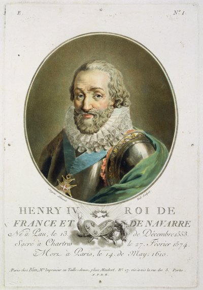 Retrato de Enrique IV, Rey de Francia y Navarra (1553-1610) grabado por Ride de Antoine Louis Francois Sergent Marceau