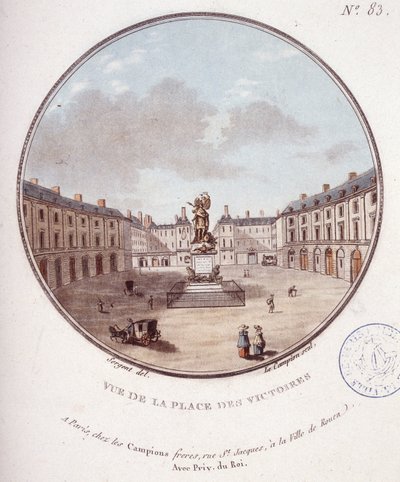 Vista de la Place des Victoires, París. En vistas pintorescas de los principales edificios de París por Sergeant de Antoine Louis Francois Sergent Marceau