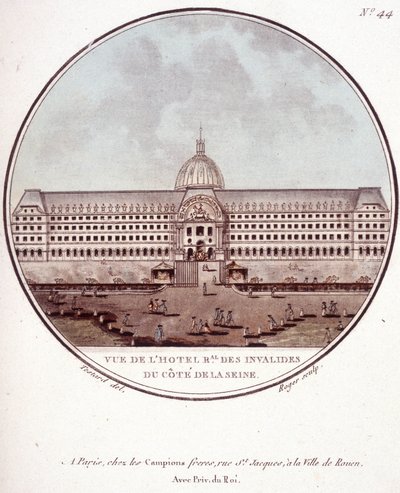 Vista del hotel regional des Invalides en el lado del Sena, París. En vistas pintorescas de los principales edificios de París por Sergeant de Antoine Louis Francois Sergent Marceau