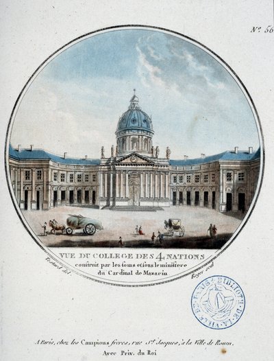 Vista del Colegio de las Cuatro Naciones (Instituto de Francia) - en “Vistas pintorescas de los principales edificios de París”, por Sergeant de Antoine Louis Francois Sergent Marceau