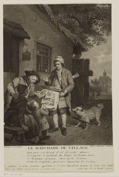 Vendedor ambulante de impresos en un pueblo
Le Marchand de Village (título en el objeto) de Antoine Louis Romanet