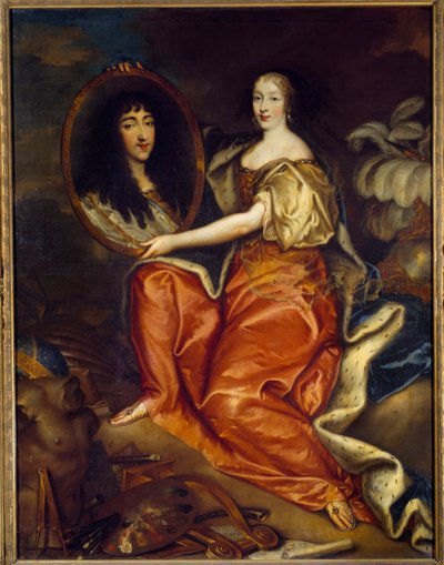 Retrato de Henriette Anne de Inglaterra, Duquesa de Orleans, sosteniendo el retrato de Philippe Duc de Orleans de Antoine Mathieu