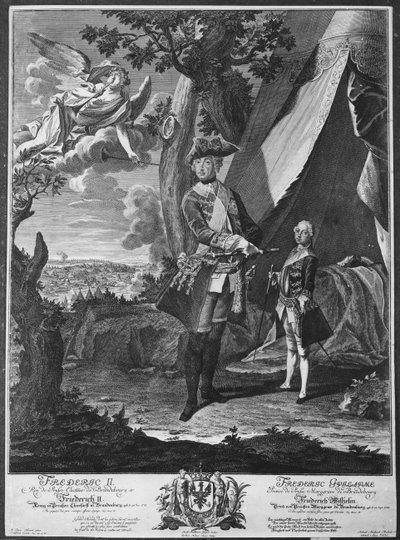 Federico II (1712-86) y su sobrino Federico Guillermo II (1744-97), grabado por Johann Probst (1673-1750) de Antoine Pesne