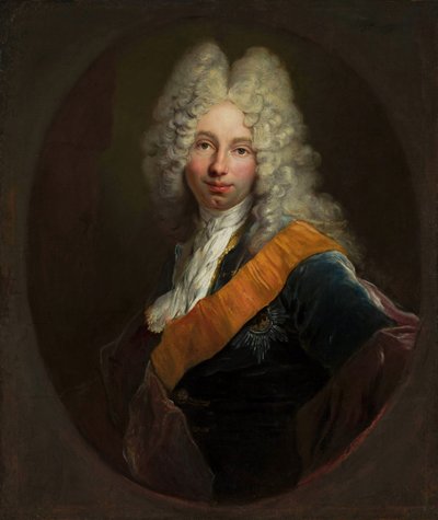 Polaco:  Friedrich Wilhelm Kettler (1692-1711) (Portret mężczyzny w peruce i z orderem Czarnego Orła0 Friedrich Wilhelm Kettler (1692-1711) (Retrato de un hombre con peluca con la Orden del Águila Negra). de Antoine Pesne