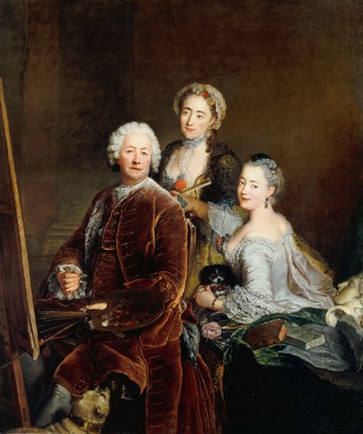 Autorretrato con las hijas Henriette Royard y Marie de Rège frente al caballete de Antoine Pesne