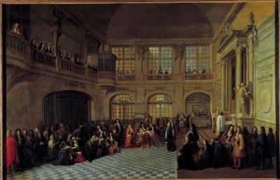 El rey Luis XIV recibiendo el juramento del marqués de Dangeau de Antoine Pezey