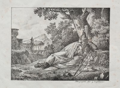 Dragón fumando acostado al pie de un árbol, 1822 de Antoine Pierre Mongin