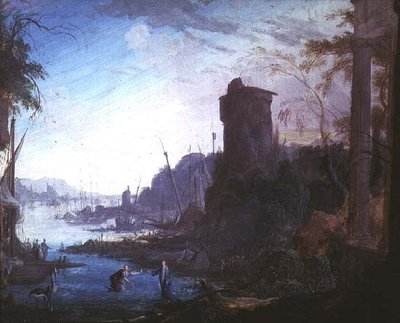 Un puerto con Cristo ordenando a San Pedro caminar sobre el agua de Antoine Pierre the Younger Patel
