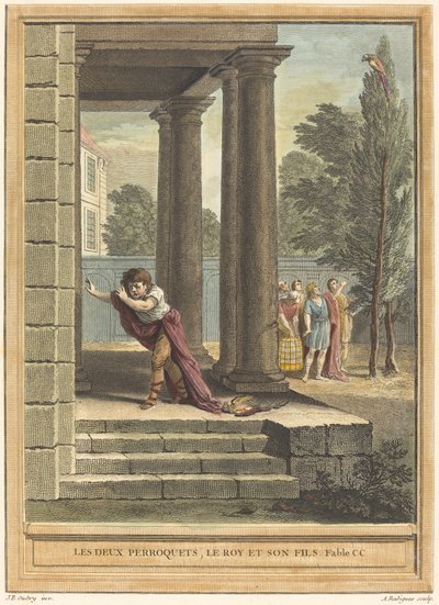 Los dos loros, el rey y su hijo de Antoine Radigues after Jean Baptiste Oudry