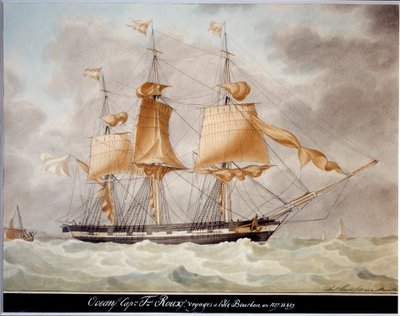 El océano tres mástiles cuadrados, viaje a la isla de Borbón Acuarela por Antoine Roux (1765-1835) 1827-1829 Marsella, Museo de la Marina de Antoine Roux