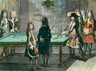 Diversión real en Versalles, el rey Luis XIV jugando al billar con Felipe Duque de Orleans de Antoine Trouvain