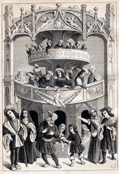 Frontispicio de “Le Grant Therence en Francois” por Antoine Verard (activo 1485-1512) - representación teatral en el siglo XVI de Antoine Verard