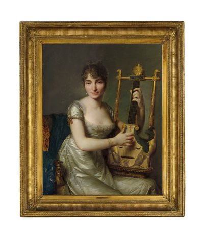 Retrato de Madame Larmoyer, tres cuartos de longitud, sosteniendo una lira de Antoine Vestier