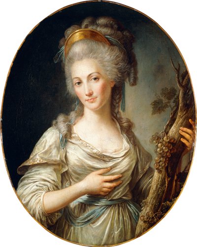 Retrato de una dama, se dice que es la Princesa de Lamballe, de pie, tres cuartos de longitud, con un vestido blanco y una faja azul de Antoine Vestier