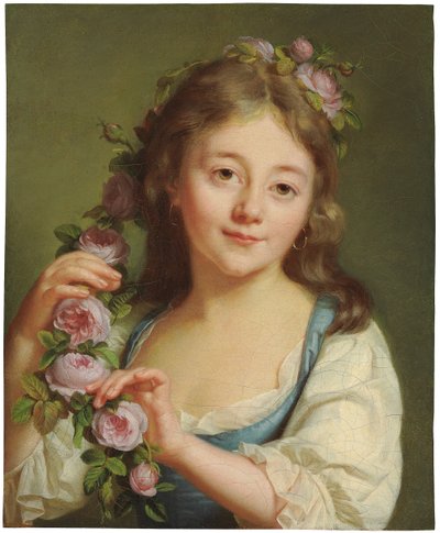 Niña con una Guirnalda de Rosas de Antoine Vestier