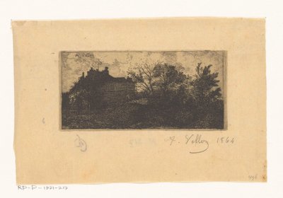 Paisaje con casas detrás de una valla y árboles en primer plano de Antoine Vollon (signed by artist)