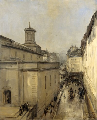 Vista de la iglesia de Notre Dame de Lorette y de la calle Fléchier, París de Antoine Vollon