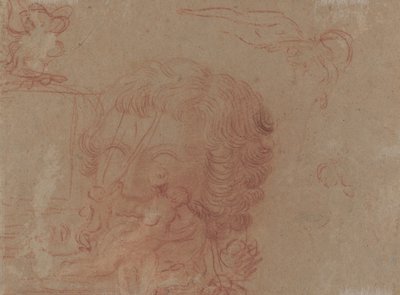 Bocetos de figuras y una copia de una cabeza esculpida de Antoine Watteau