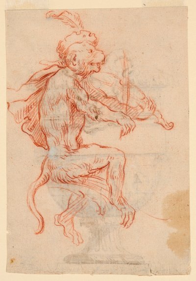 Mono tocando un violín de Antoine Watteau