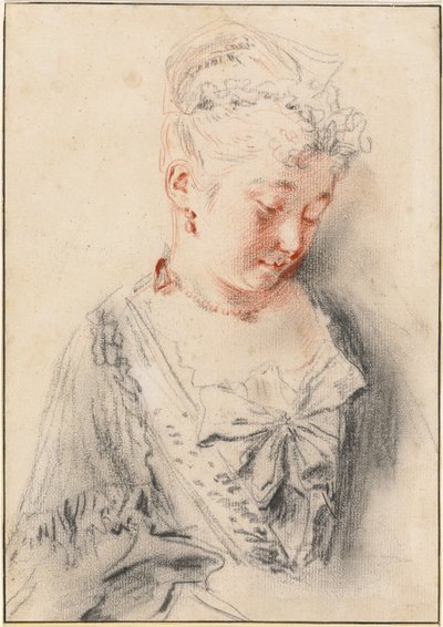 Mujer sentada mirando hacia abajo de Antoine Watteau