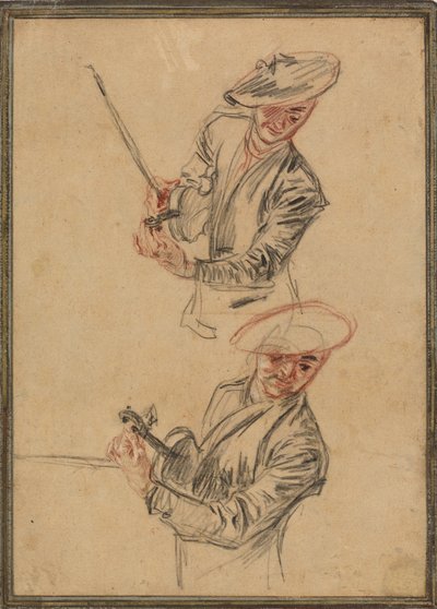 Dos estudios de un violinista afinando su instrumento de Antoine Watteau