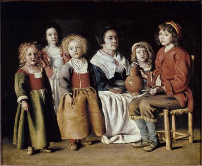 Una mujer con cinco niños de Antoine and Louis and Mathieu  Le Nain