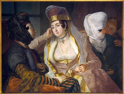 Damas levantinas en peinado de ciudad. Pintura de Antoine de Favray (1706-1791), Óleo sobre lienzo de Antoine de Favray