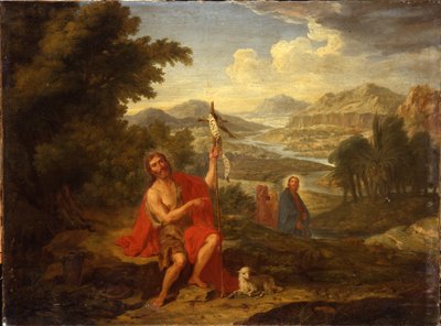 San Juan Bautista en el desierto indicando a Cristo, el río Jordán al fondo, 1759 de Antoine de Favray