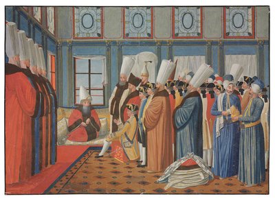 La presentación del Conde de Vergennes, embajador de Luis XV, al Reis Effendi, Gran Visir del Sultán Otomano Uthman III el 31 de mayo de 1755 de Antoine de Favray