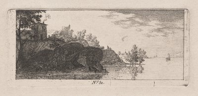 Cabaña en un promontorio rocoso a lo largo de un río de Antoine de Marcenay de Ghuy