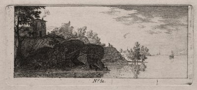 Cabaña en un promontorio rocoso junto a un río de Antoine de Marcenay de Ghuy