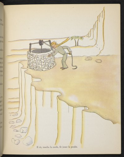 El Principito en el pozo, ilustración de "Le Petit Prince", de Antoine de Saint-Exupéry de Antoine de Saint Exupery