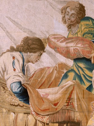 Tapiz flamenco. Serie Historia de Teseo. Baco toma a Ariadna como esposa (Baco toma a Ariadna por esposa). Noveno tapiz de la serie. Modelo Anthonis Sallaert. Manufactura Jan Raes el Joven, Bruselas. Ca. 1630. ; Tela Seda y lana. Tamaño 392x45 de Antoine or Anthonis Sallaert