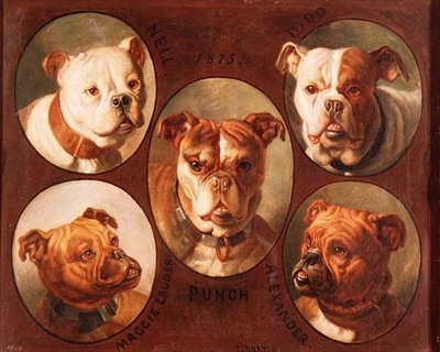 Nell, Dido, Punch, Maggie Lauder y Alexander, Bulldogs ingleses de Antoine or Tony Dury