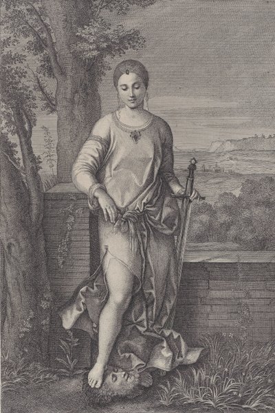 Judith de pie con su pie sobre la cabeza de Holofernes, ca. 1729 de Antoinette Larcher