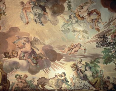 El Triunfo de la Paz sobre la Guerra, detalle de los cielos, del techo del salón principal (detalle) de Anton Agelo Bonifazi