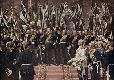 El rey Guillermo I de Prusia proclamado emperador de una Alemania unida, Versalles, Francia de Anton Alexander von (after) Werner