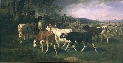 Niña en una puerta con ganado de Anton Braith