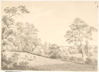Paisaje con casa y vacas junto al Elba de Anton Carl Dusch