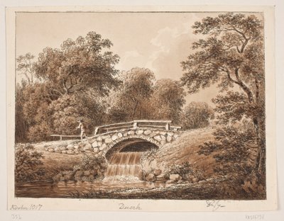 Paisaje forestal con puente sobre arroyo de Anton Carl Dusch