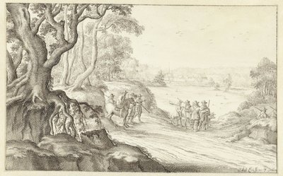 Cazadores en un paisaje de colinas de Anton Crussens