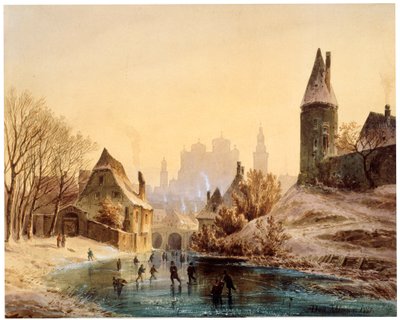 Pista de patinaje sobre un río, 1855 de Anton Doll