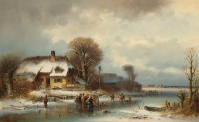 Paisaje invernal con patinadores sobre hielo de Anton Doll