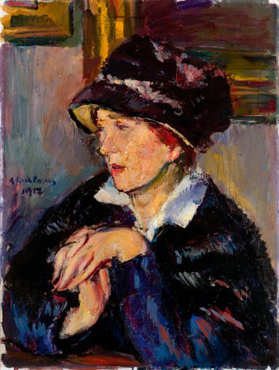 Mujer con sombrero oscuro - Pintura de Anton Faistauer (1887-1930) óleo sobre lienzo de Anton Faistauer