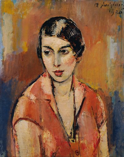 mujer joven, en, vestido rosa de Anton Faistauer